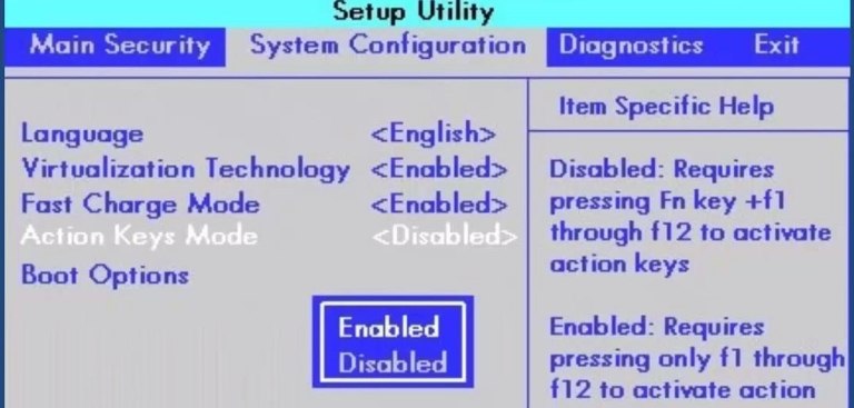 παράθυρο bios